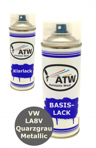 Autolack für VW LA8V Quarzgrau Metallic+400ml Klarlack Set